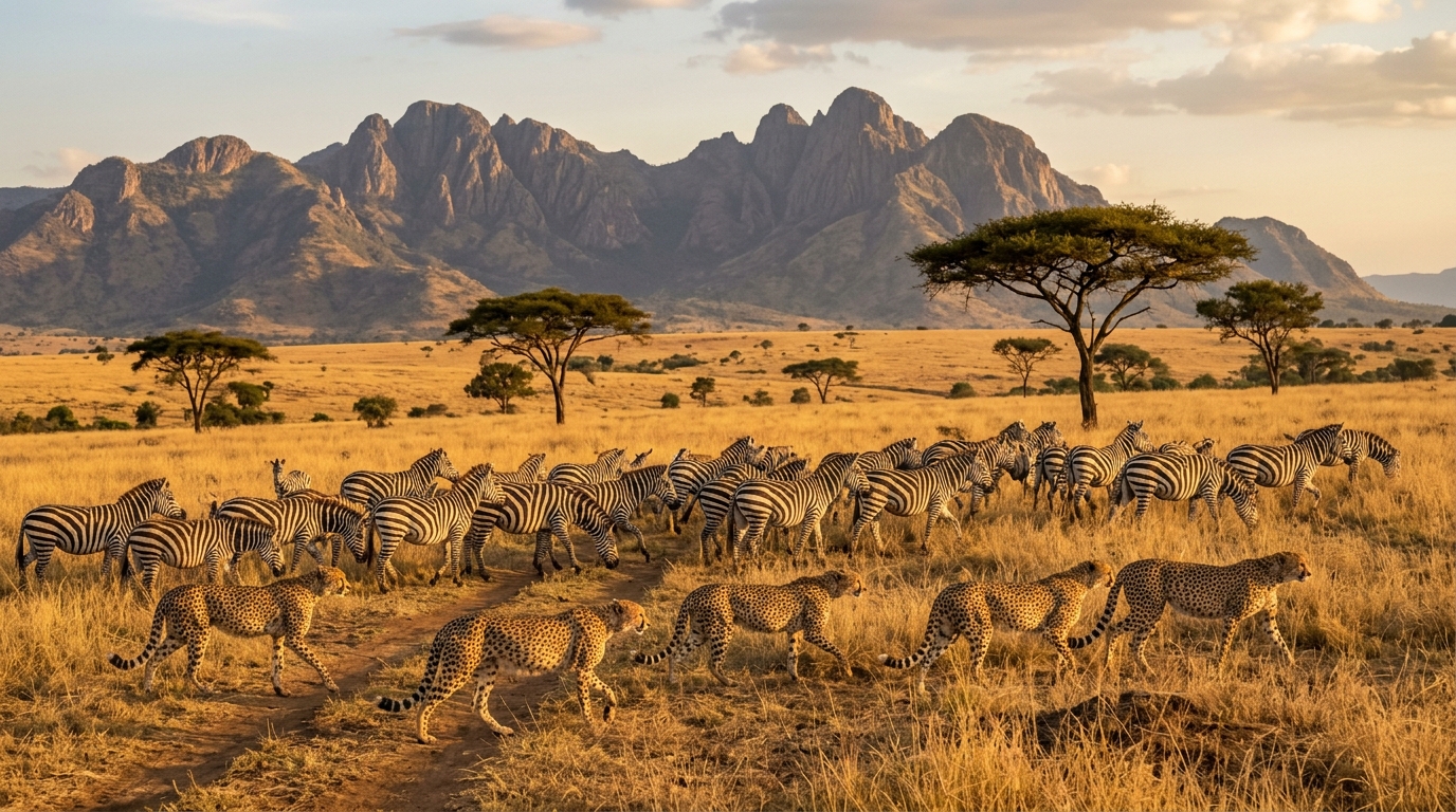 Cheetahs and Zebras in Kidepo Valley National Park
