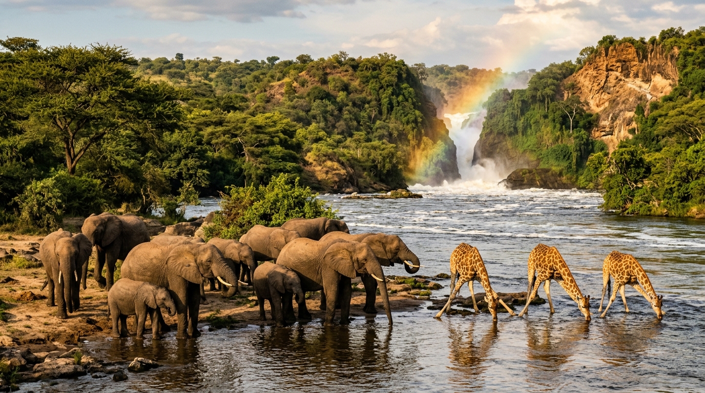 Elephants & Giraffes at Murchison Falls