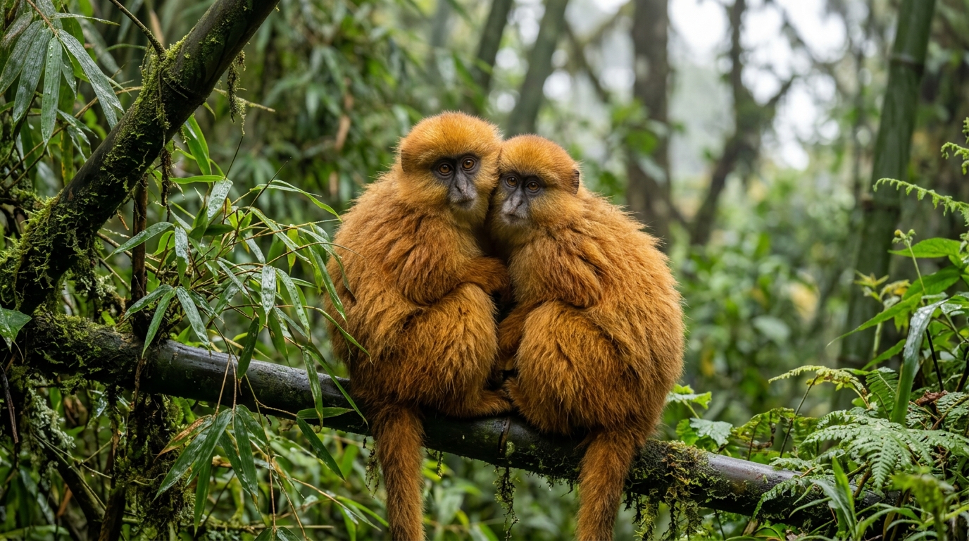 Playful Golden Monkeys in Bamboo Cloud Forest